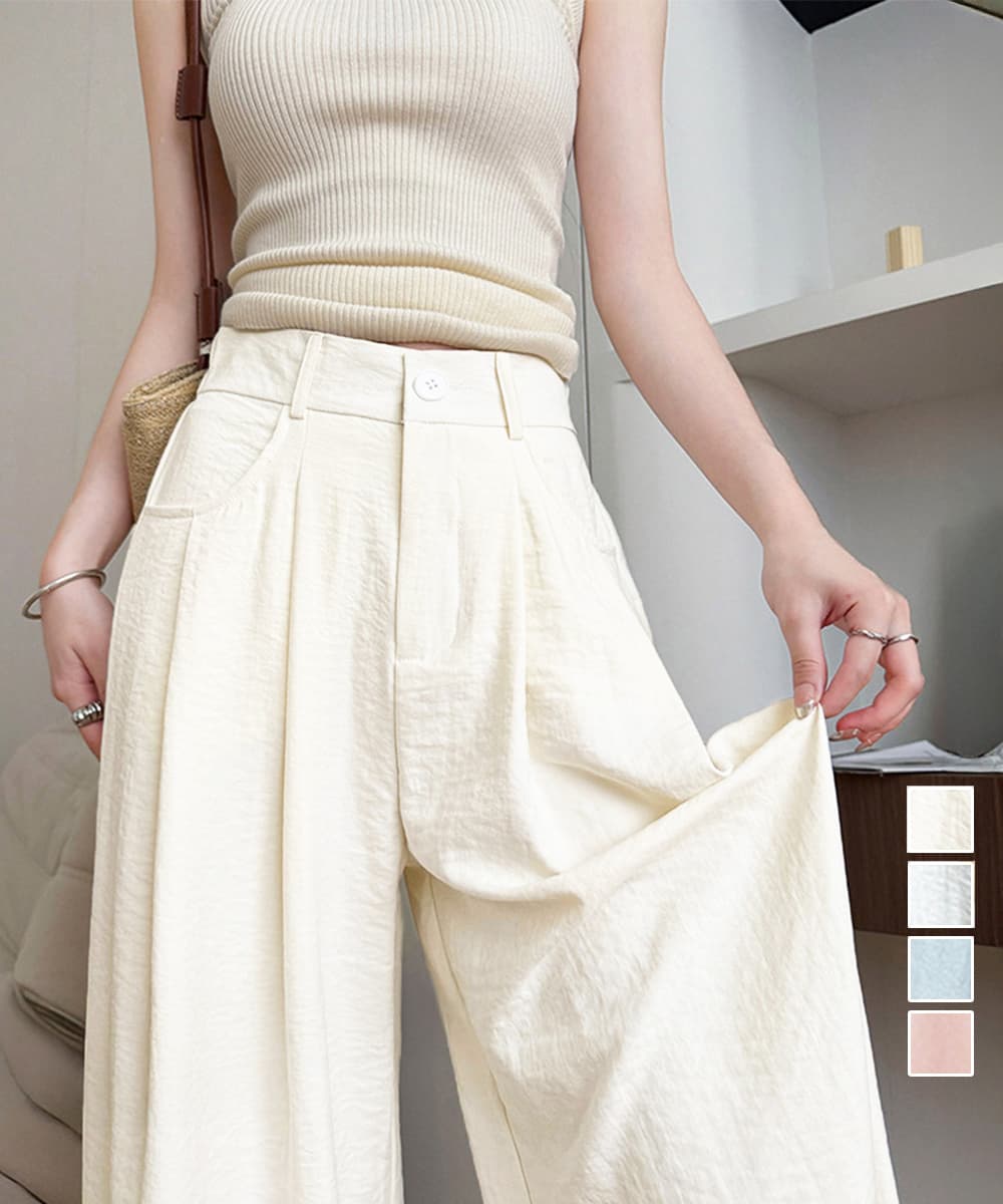 ブルベ夏/ブルベ冬服 タック入りハイウエストワイドパンツ 美脚効果