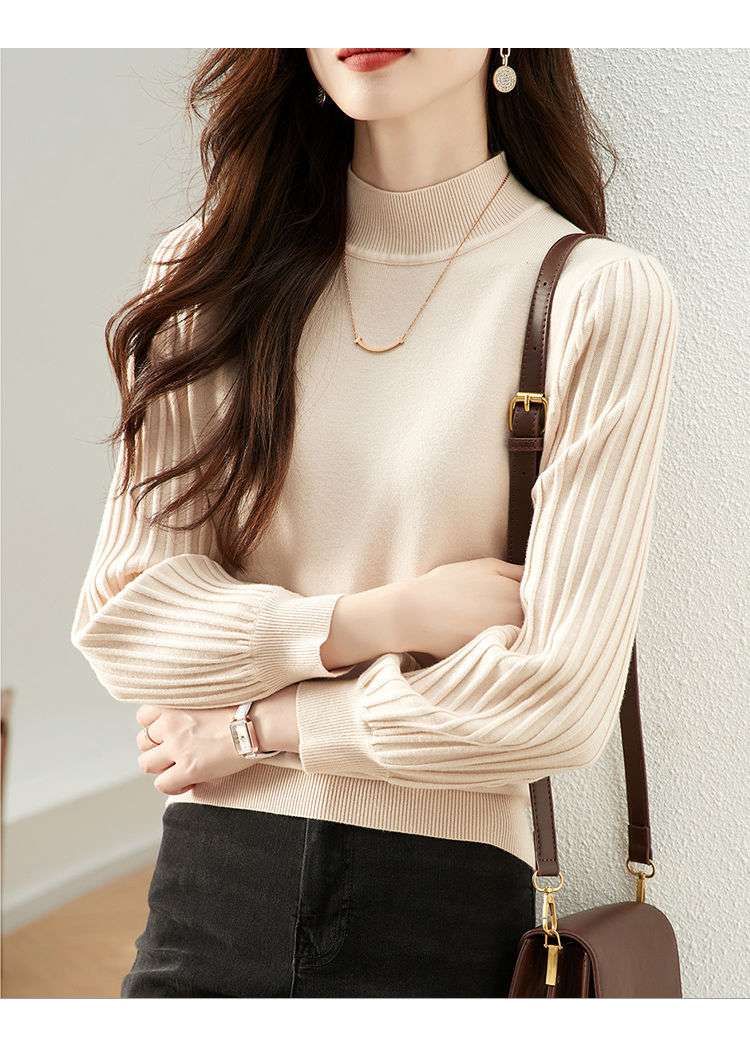 ブルベ夏/ブルベ冬服　ふんわり袖モックネックニット