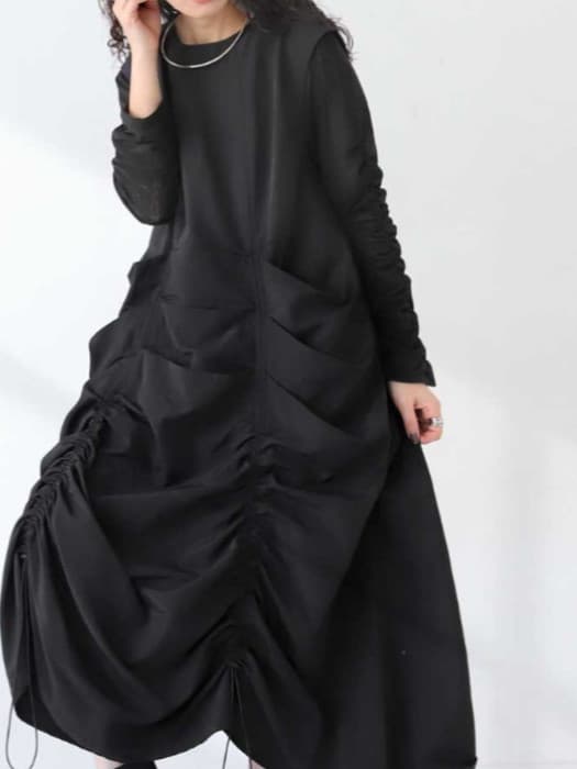 ブルベ冬服 ドレープギャザー ノースリーブワンピース