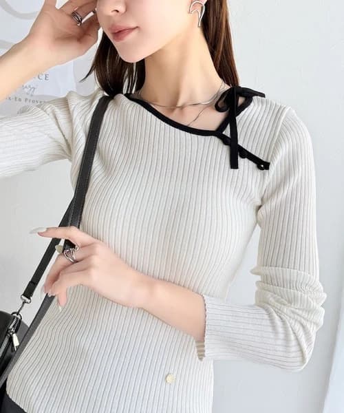 ブルベ夏/ブルベ冬服 リボン結び細リブ柔らかニット