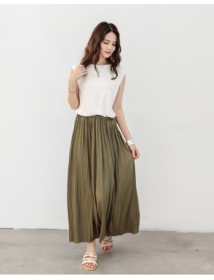 ブルベ夏/ブルベ冬服 優雅な揺れ感 ロングプリーツスカート