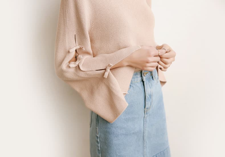 ブルベ夏/ブルベ冬服 袖リボン装飾ゆったりニット