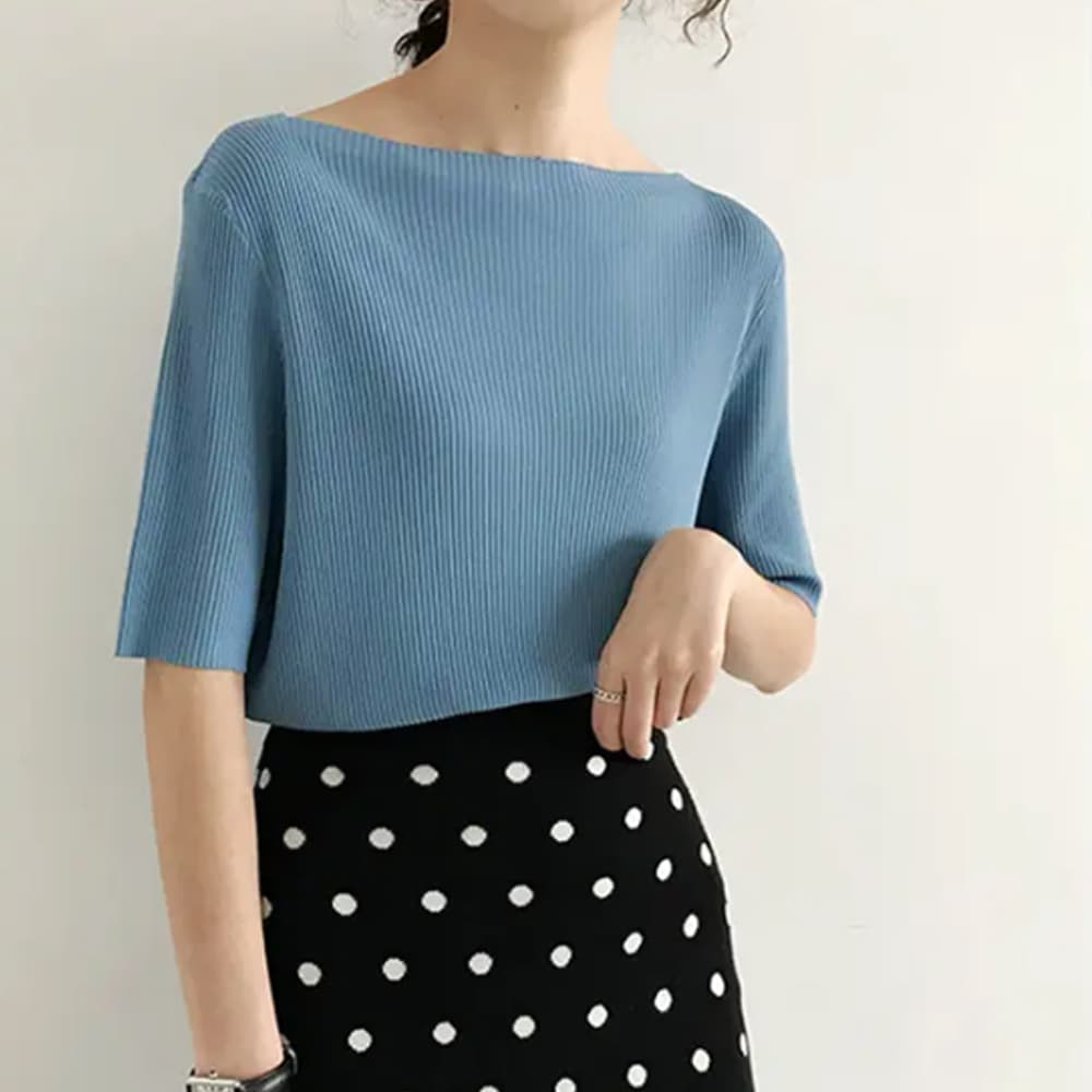 ブルベ夏/ブルベ冬服 ブルベ映え リブニット ボートネック Tシャツ