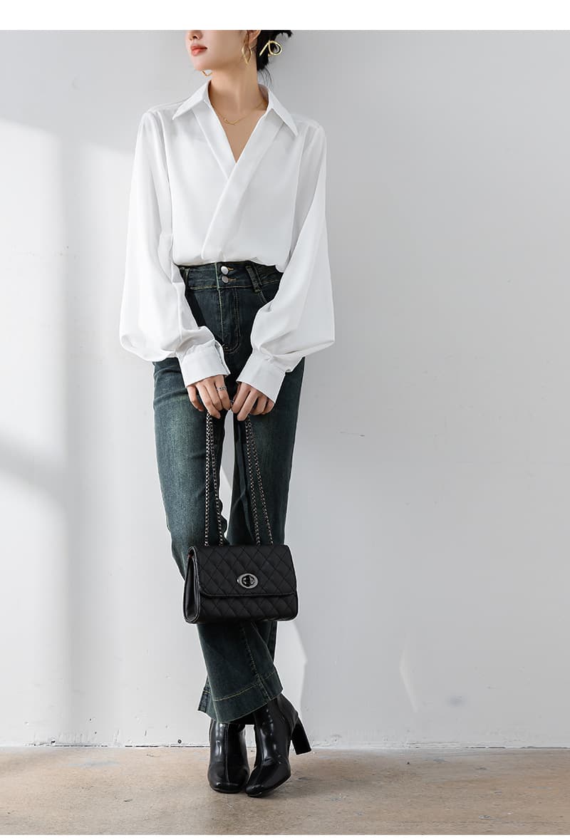 ブルベ夏/ブルベ冬服 ぽわん袖ドレープブラウス