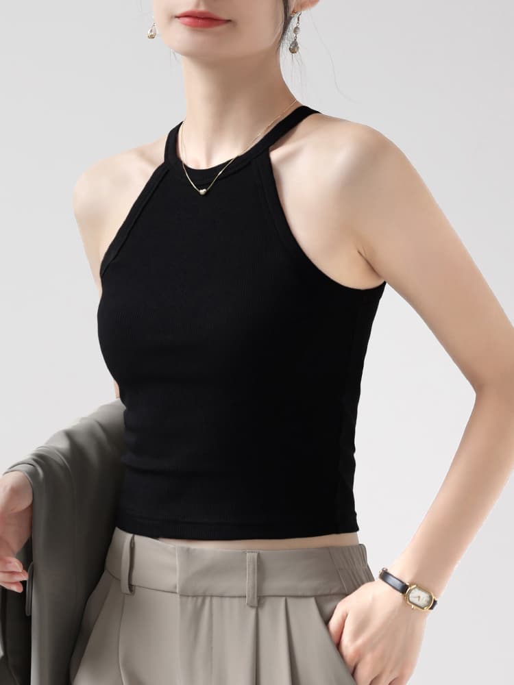 ブルベ夏/ブルベ冬服 すっきりホルターネックリブトップス