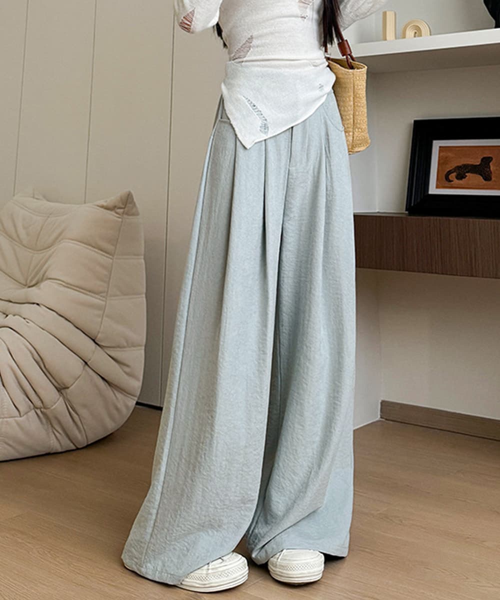 ブルベ夏/ブルベ冬服 タック入りハイウエストワイドパンツ 美脚効果