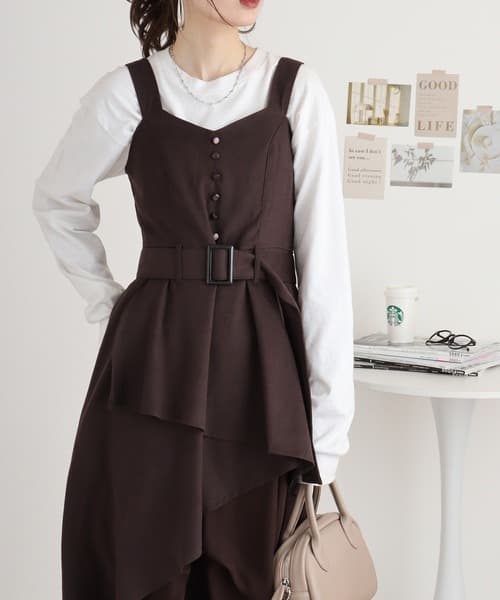 ブルベ冬服 アシンメトリー重ね切替ワンピース