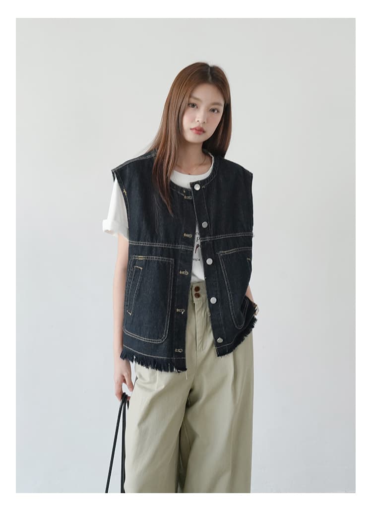 ブルベ冬服 断ち切りフリンジ デニムベスト