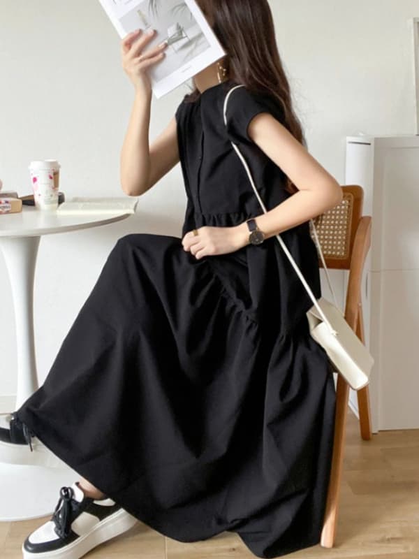 ブルベ夏/ブルベ冬服 爽やか縦縞ティアードワンピース