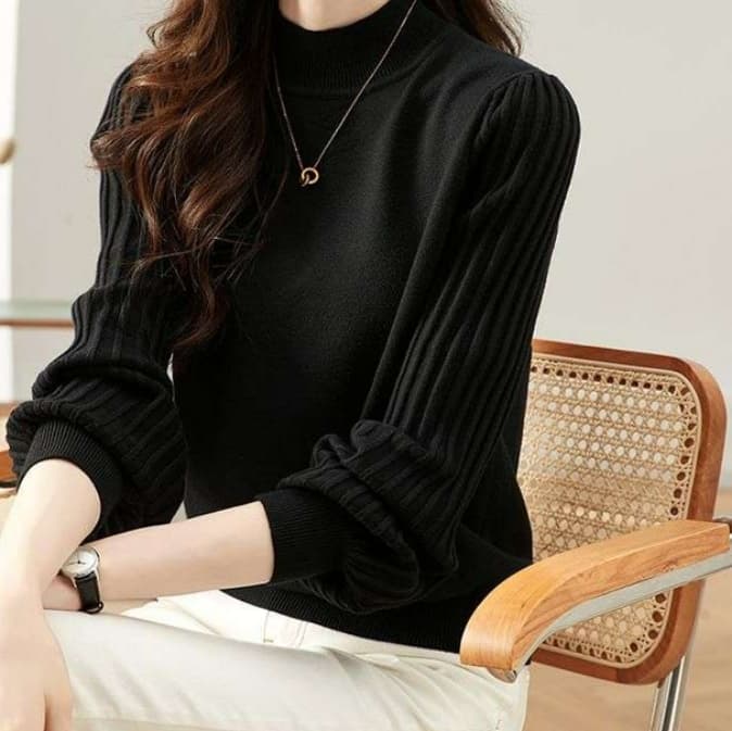 ブルベ夏/ブルベ冬服　ふんわり袖モックネックニット