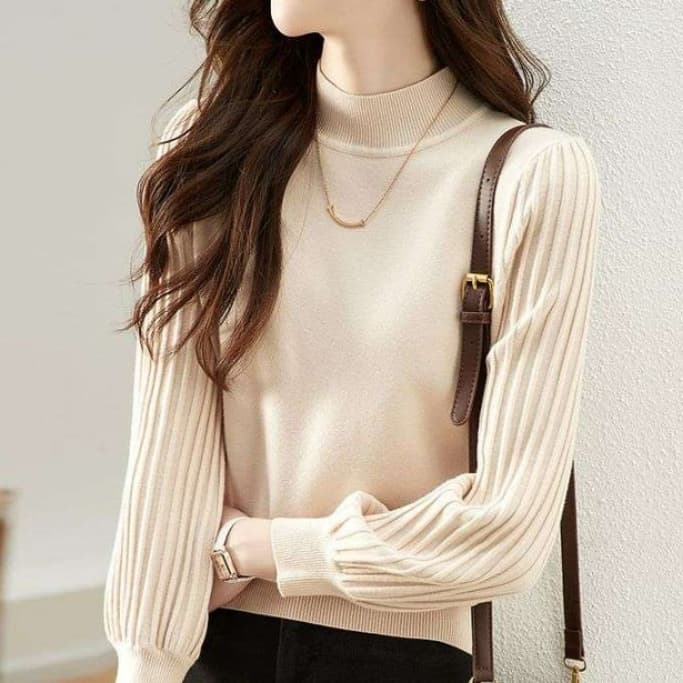 ブルベ夏/ブルベ冬服　ふんわり袖モックネックニット