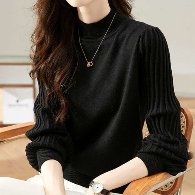 ブルベ夏/ブルベ冬服　ふんわり袖モックネックニット