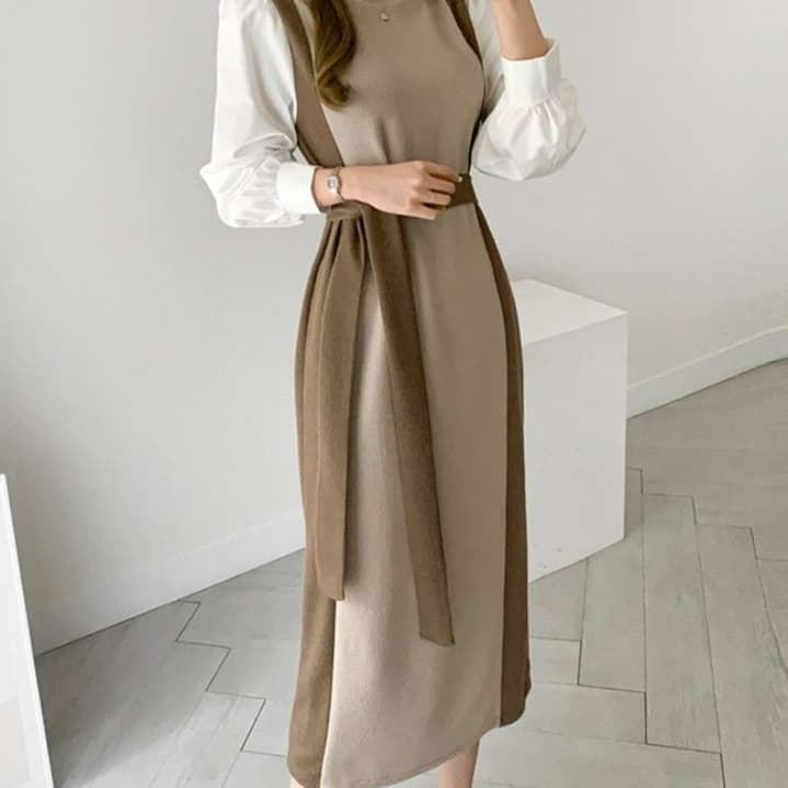 ブルベ夏/ブルベ冬服 フリル袖レイヤードワンピース