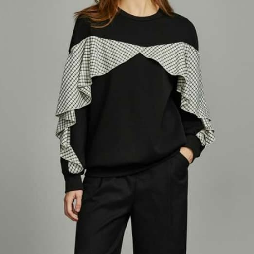 ブルベ夏/ブルベ冬服 チェック柄フリルデザインプルオーバー