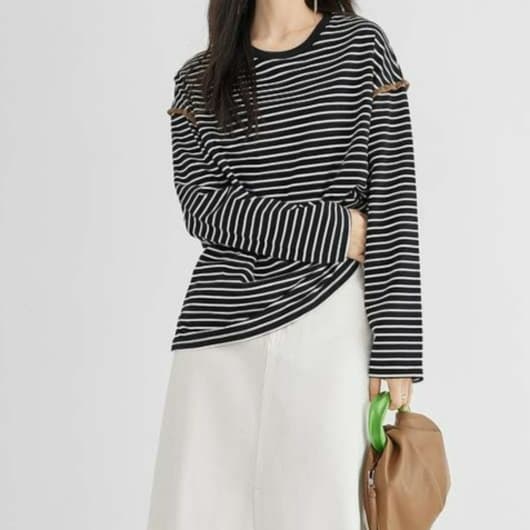 ブルベ夏/ブルベ冬服 縞模様 ラウンドネックロングTシャツ