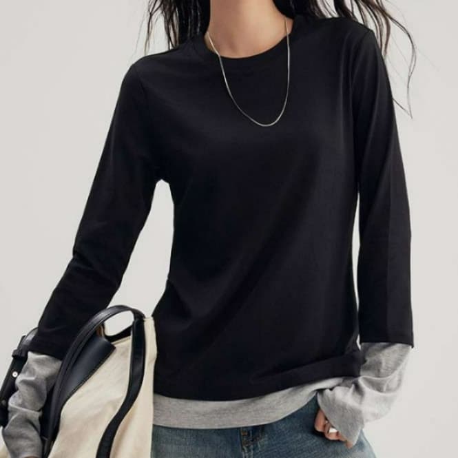 ブルベ夏/ブルベ冬服 重ね着風ロングスリーブプルオーバ