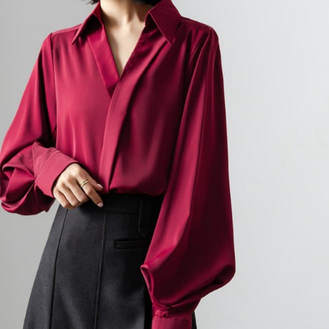 ブルベ夏/ブルベ冬服 ぽわん袖ドレープブラウス