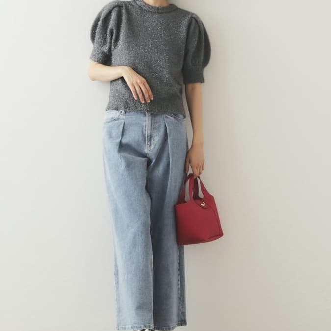 ブルベ夏/ブルベ冬服 ぽわん袖半袖ニット