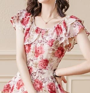 ブルベ夏/ブルベ冬服 シフォン花柄ワンピース