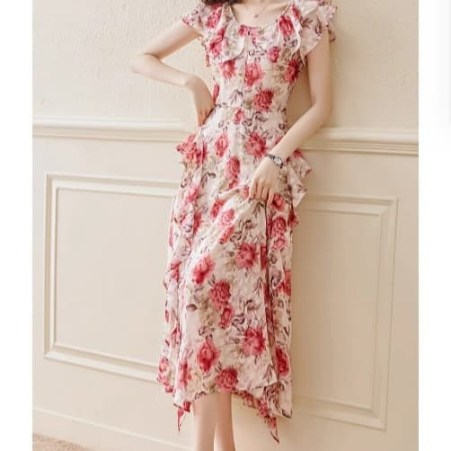 ブルベ夏/ブルベ冬服 シフォン花柄ワンピース