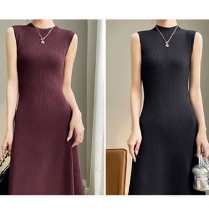 ブルベ冬服 すっきり着こなせる リブニットワンピース
