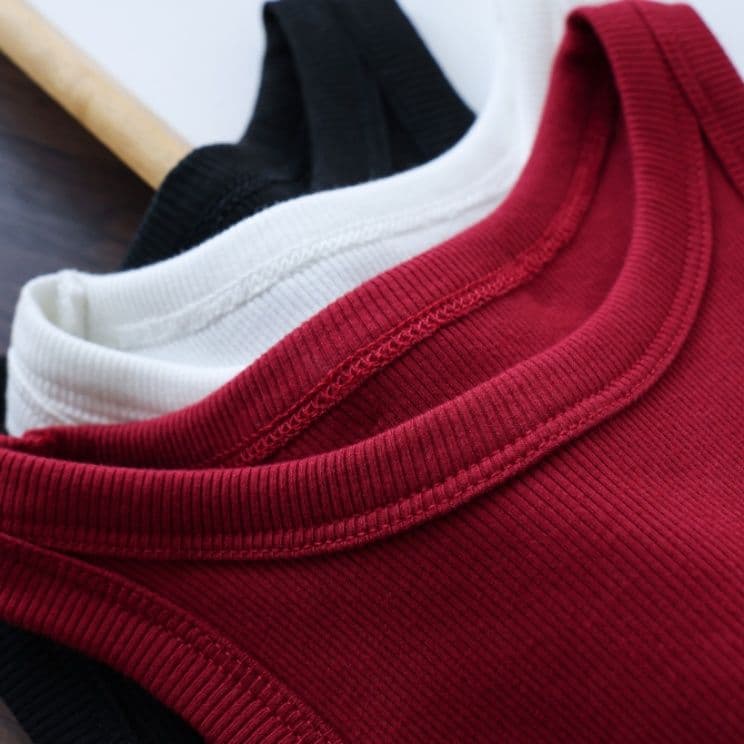 ブルベ夏/ブルベ冬服 リブ編み丸首ノースリーブトップス