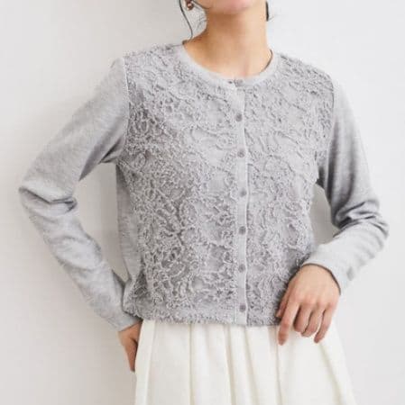 ブルベ夏/ブルベ冬服 レース模様の上品ショートカーディガン