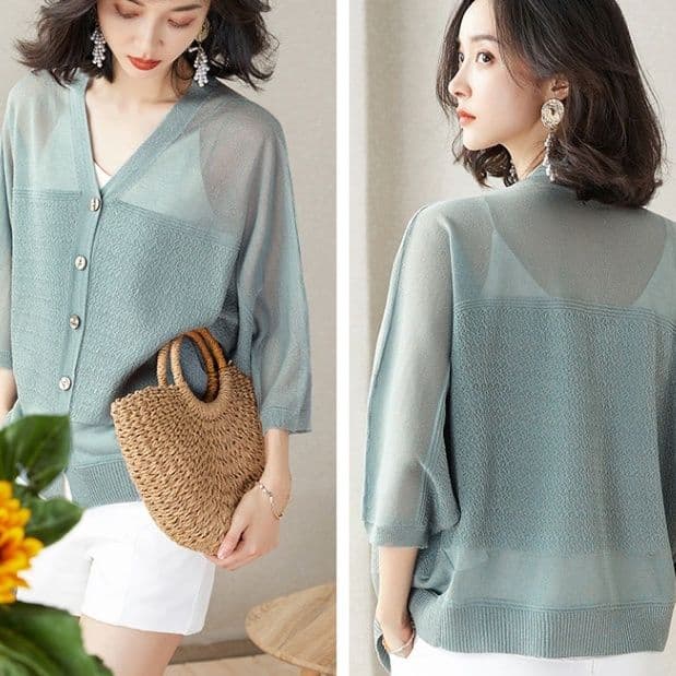 ブルベ夏/ブルベ冬服 透明感あふれる七分袖ニット