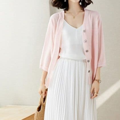 ブルベ夏/ブルベ冬服 透明感あふれる七分袖ニット