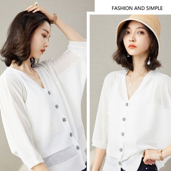 ブルベ夏/ブルベ冬服 透明感あふれる七分袖ニット