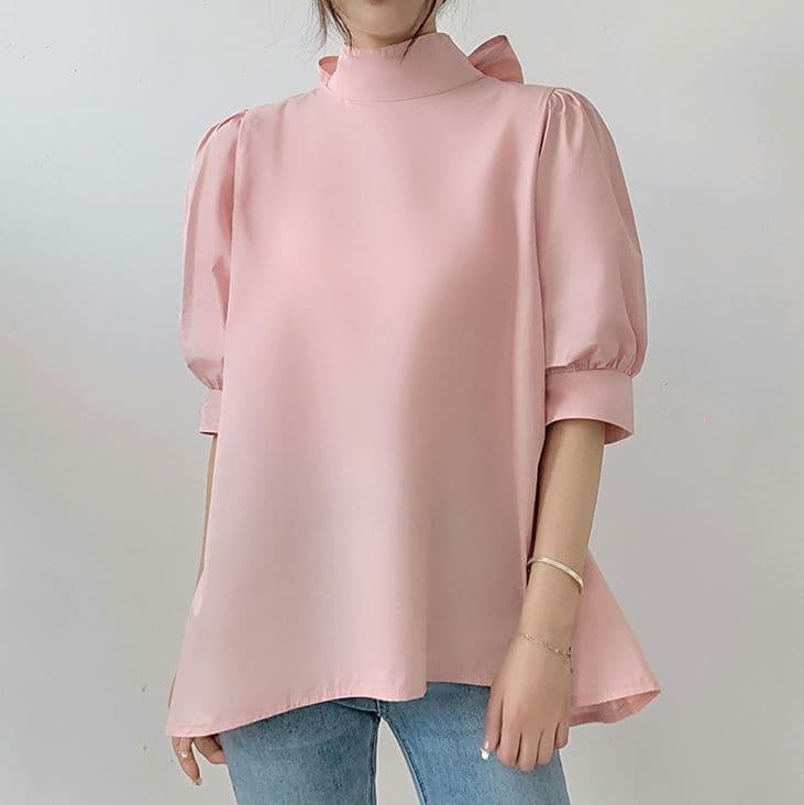 ブルベ夏/ブルベ冬服 優美リボン ハイネックブラウス