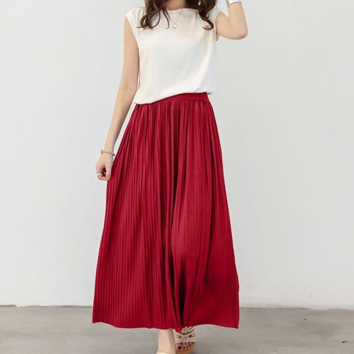 ブルベ夏/ブルベ冬服 優雅な揺れ感 ロングプリーツスカート