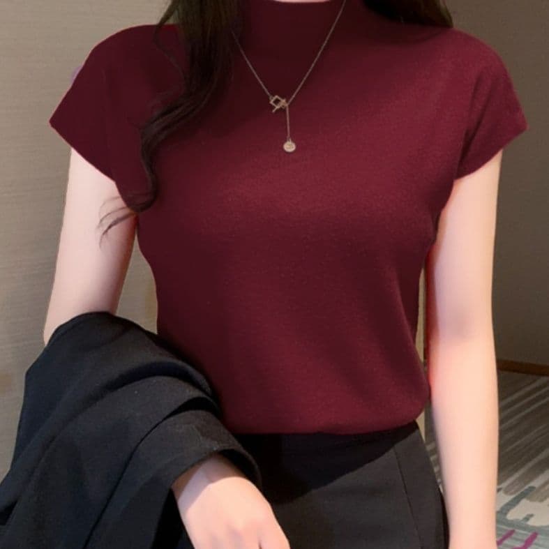 ブルベ夏/ブルベ冬服 高品質サマーニット ハイネック フレンチスリーブ