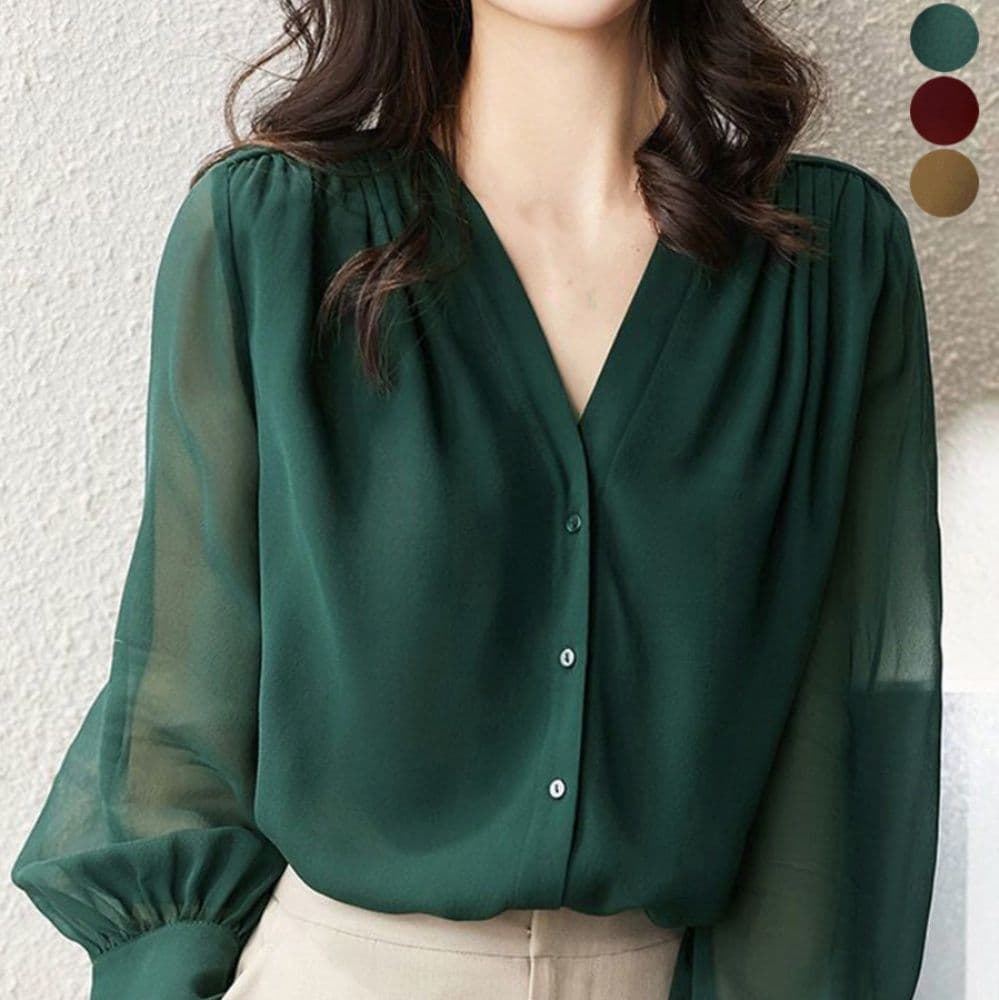 ブルベ夏/ブルベ冬服  シフォンブラウス 通勤きれいめ上品シャツ