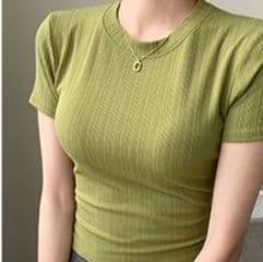 ブルベ夏/ブルベ冬服 リブ加工 細身Tシャツ レディース 半袖