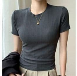 ブルベ夏/ブルベ冬服 リブ加工 細身Tシャツ レディース 半袖