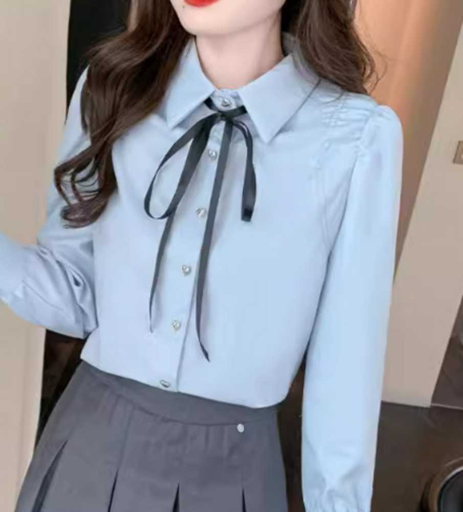 ブルベ夏服 リボン付きシャツブラウス