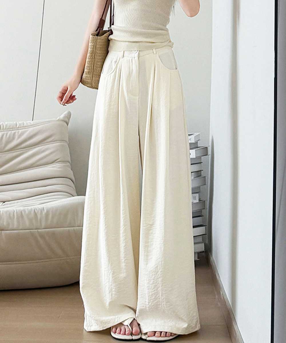 ブルベ夏/ブルベ冬服 タック入りハイウエストワイドパンツ 美脚効果