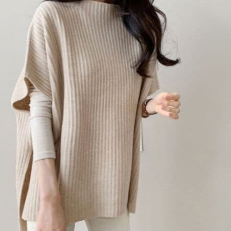 ブルベ夏/ブルベ冬服 リブ編みニットベスト レディース 重ね着ニット