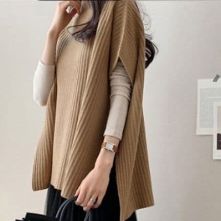 ブルベ夏/ブルベ冬服 リブ編みニットベスト レディース 重ね着ニット