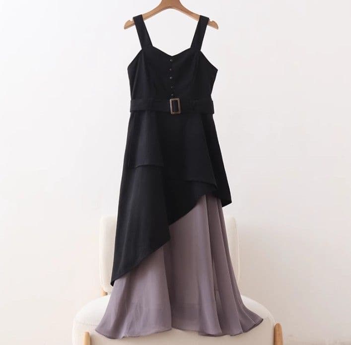 ブルベ冬服 アシンメトリー重ね切替ワンピース