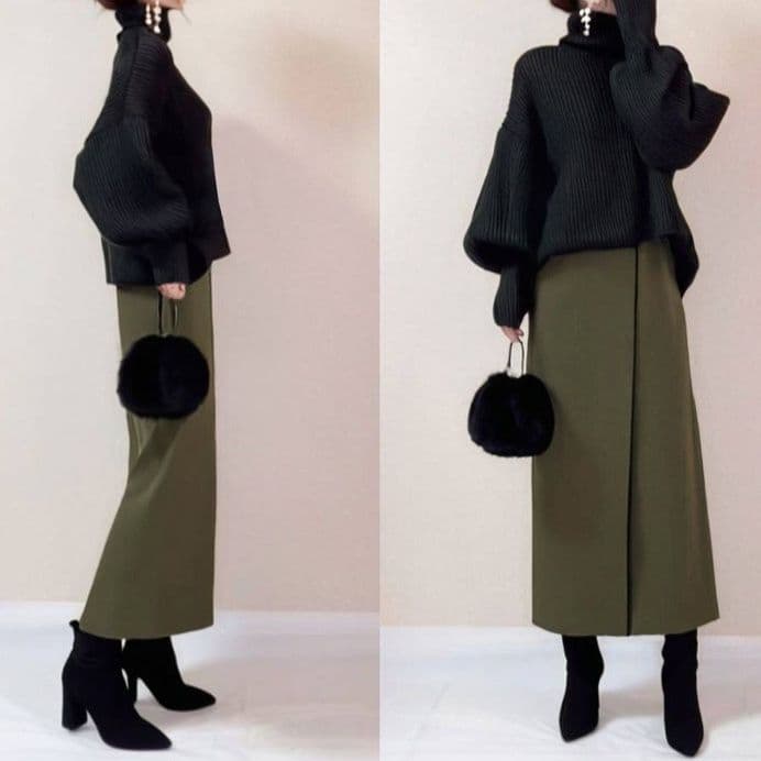 ブルベ冬服　オーバーサイズニットとロングスカートの洗練セット