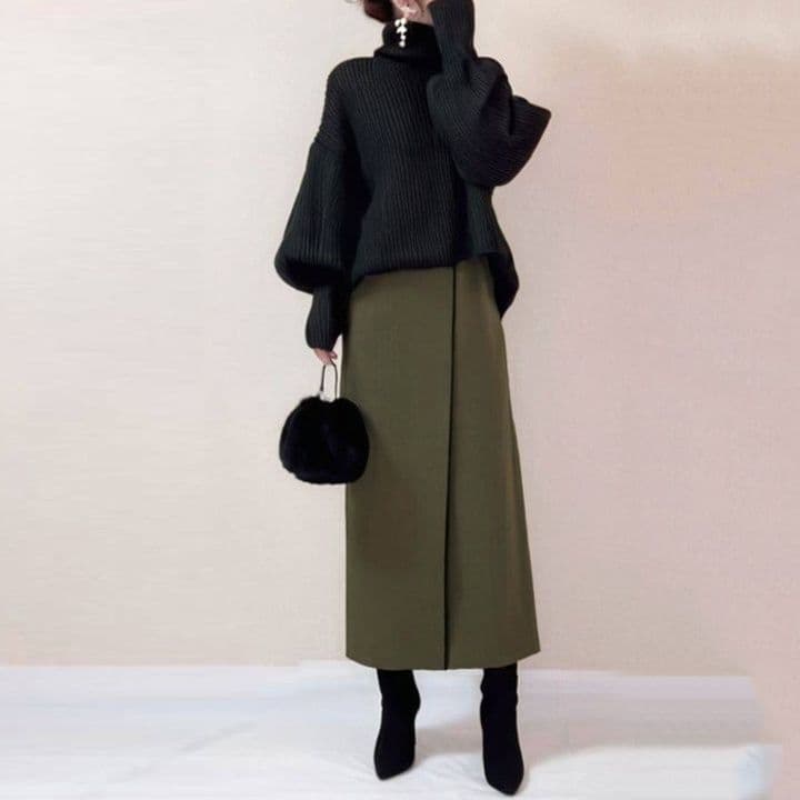 ブルベ冬服　オーバーサイズニットとロングスカートの洗練セット