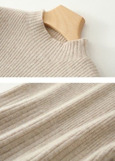 ブルベ夏/ブルベ冬服　縦リブ編みモックネック長袖ニットワンピース