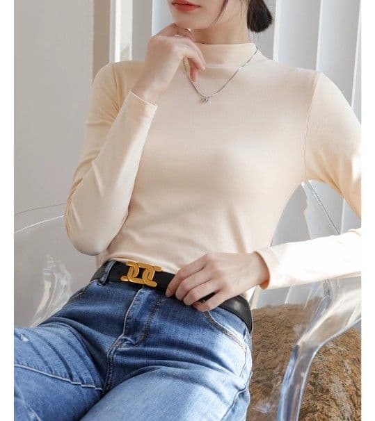 ブルベ夏/ブルベ冬服　上品モックネック長袖基本トップス