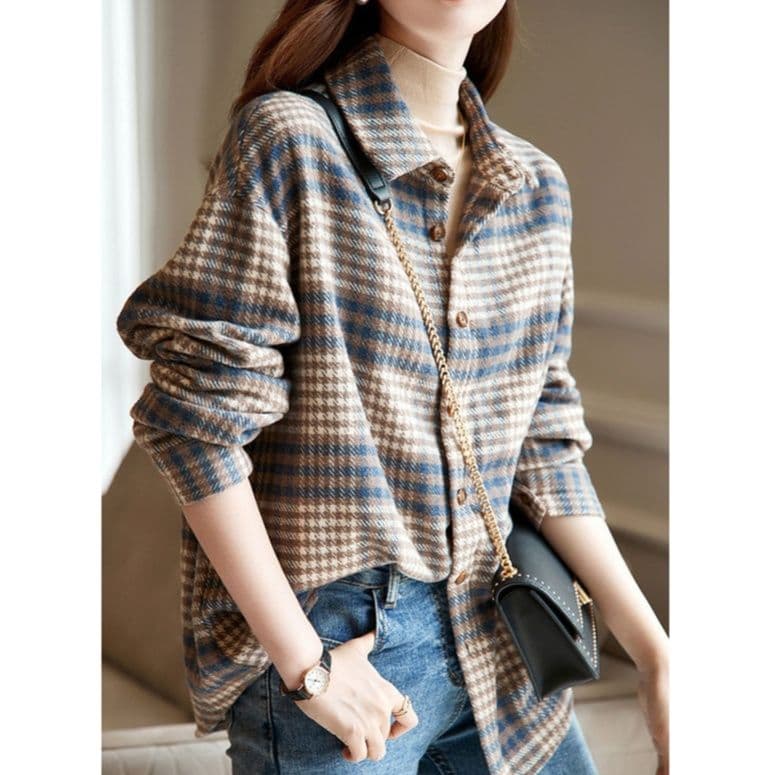 ブルベ夏/ブルベ冬服　クラシカルチェック柄長袖シャツ