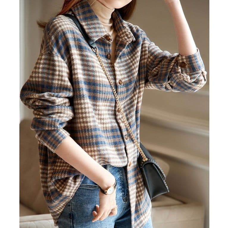 ブルベ夏/ブルベ冬服　クラシカルチェック柄長袖シャツ