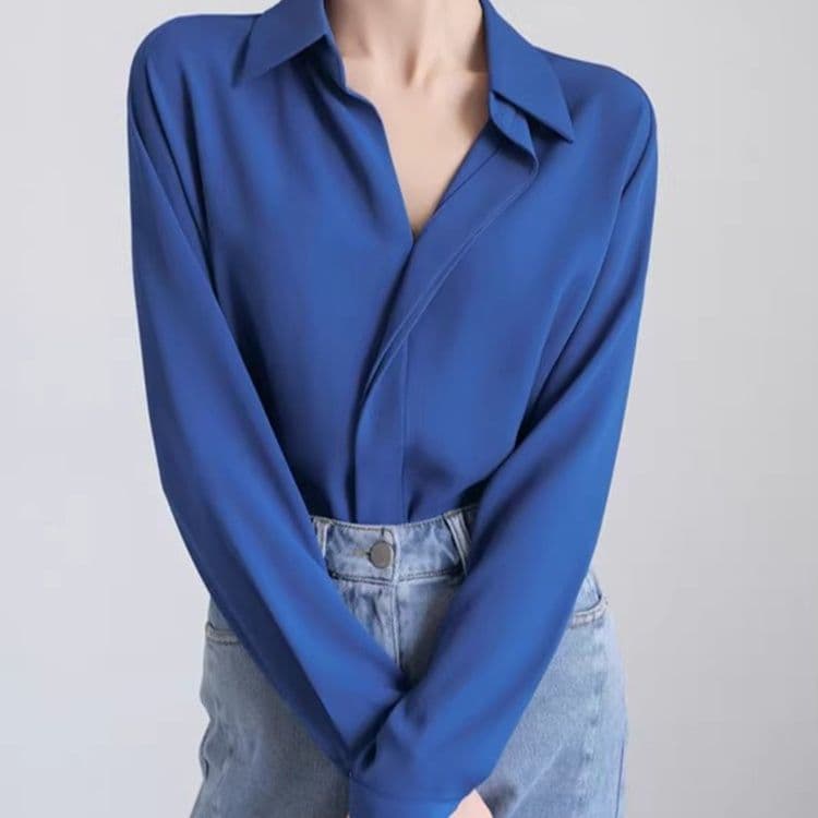 ブルベ冬服　上品なとろみ素材の長袖開襟シャツ