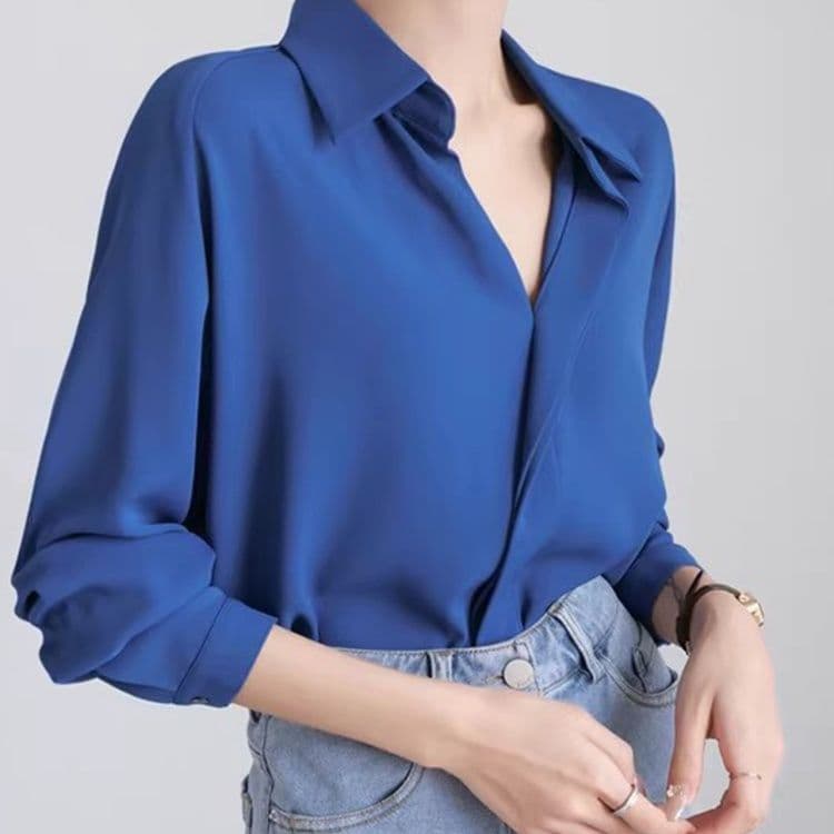 ブルベ冬服　上品なとろみ素材の長袖開襟シャツ