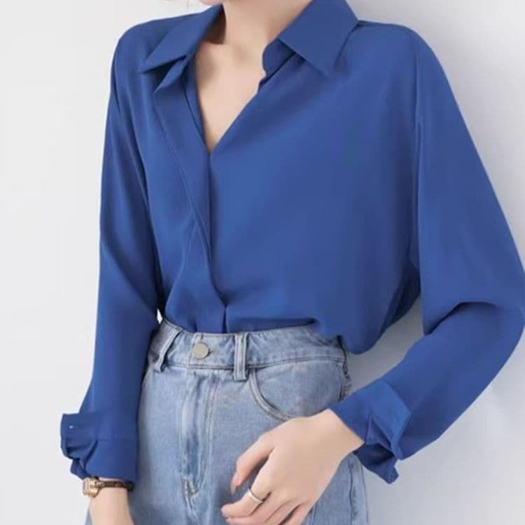 ブルベ冬服　上品なとろみ素材の長袖開襟シャツ